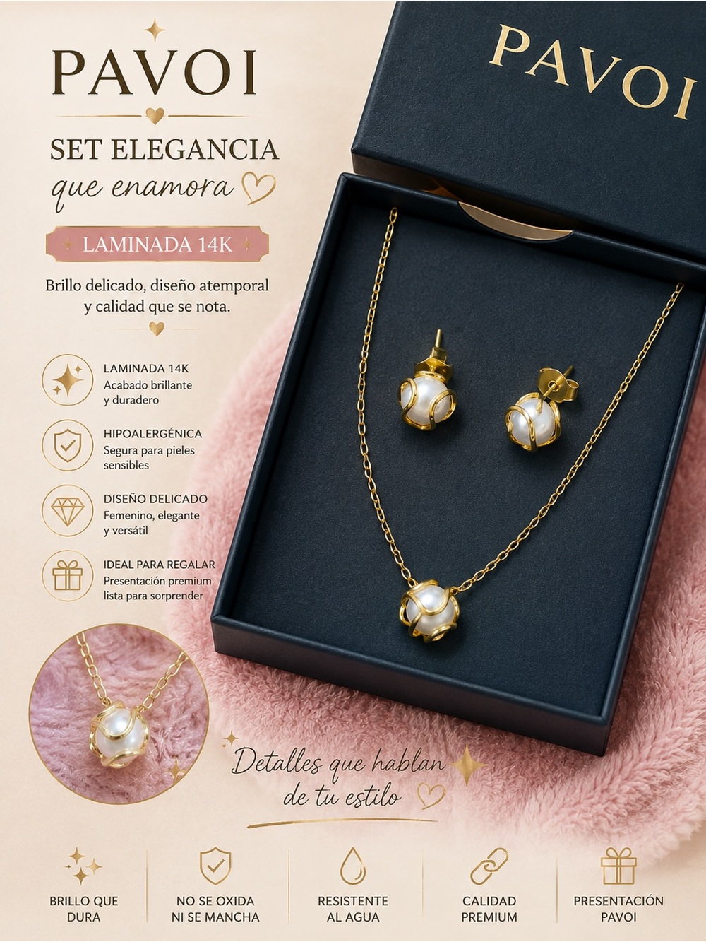 14K Gold Laminated Necklace & Earrings Set